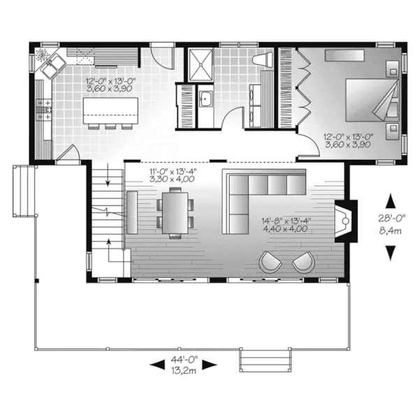 Lake House Plan First Floor - Placid Cove Vacation Home 032D-1050 - Shop House Plans and More