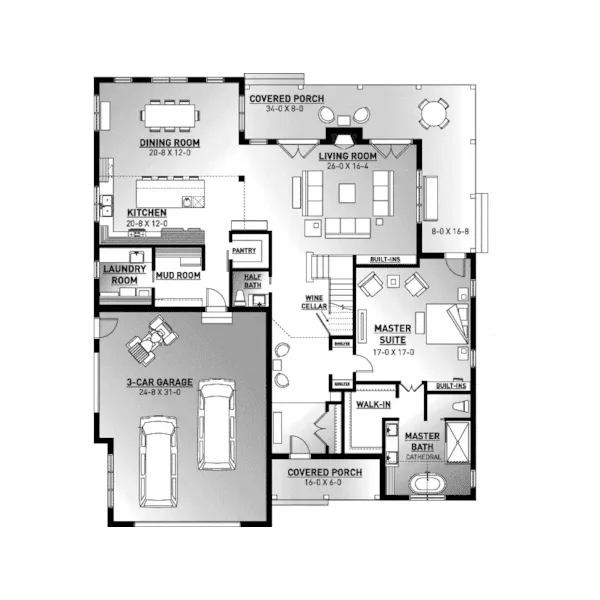 Florida House Plan First Floor - Sayer Ridge Modern Farmhouse 032D-1053 - Shop House Plans and More