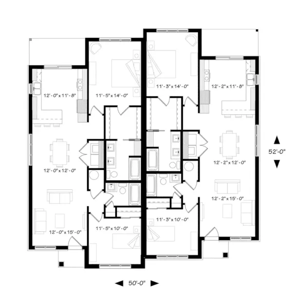 Mountain House Plan First Floor - Chambers Run Duplex Home 032D-1055 - Shop House Plans and More