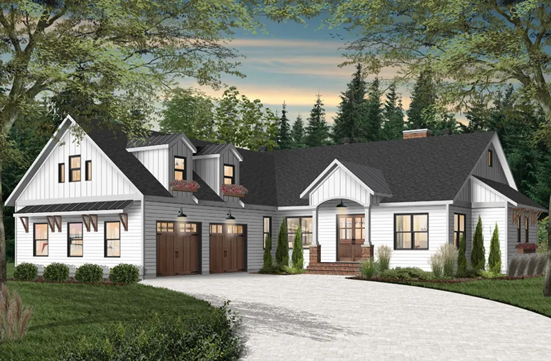 Farmhouse Plan Front of Home - Shaw Spring Modern Farmhouse 032D-1060 - Shop House Plans and More