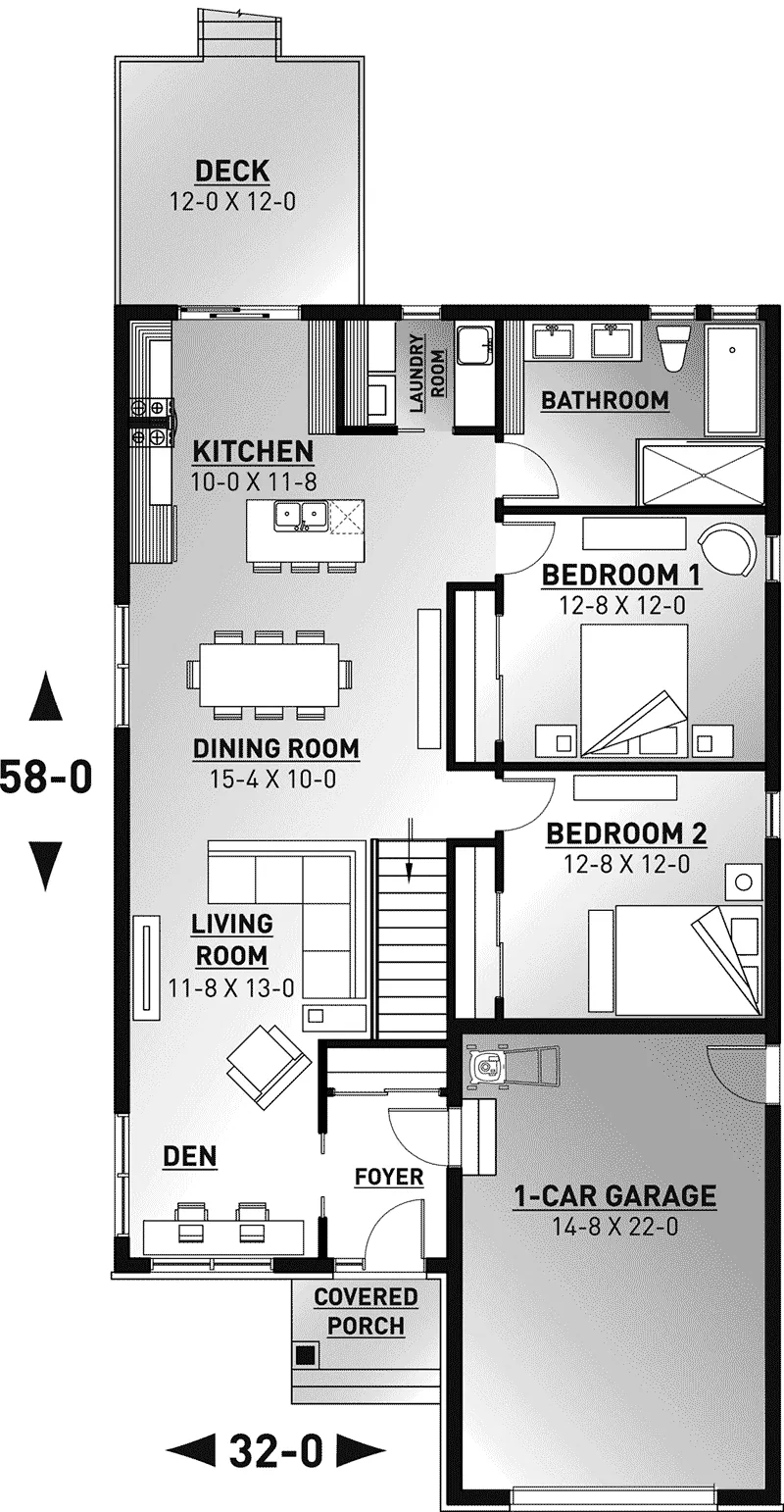 Mountain House Plan First Floor - Morrison Hollow Ranch Home 032D-1062 - Shop House Plans and More