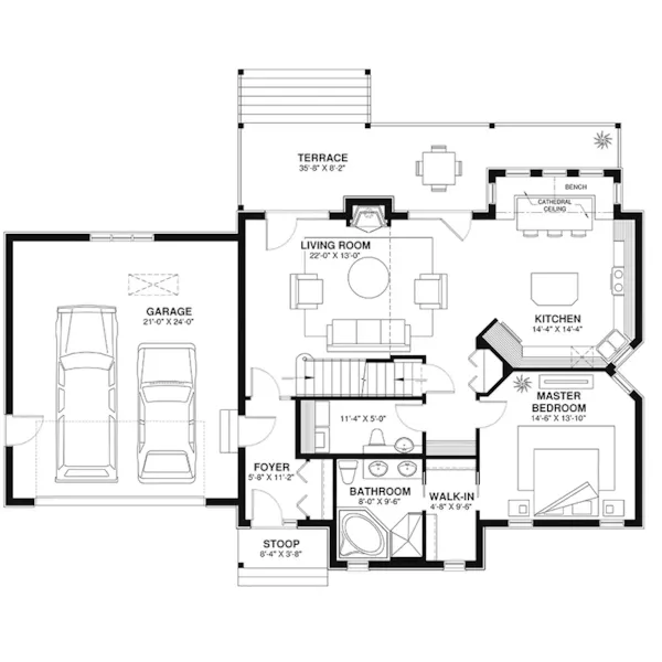 Bungalow House Plan First Floor - Barron Pass Rustic Home 032D-1068 - Shop House Plans and More