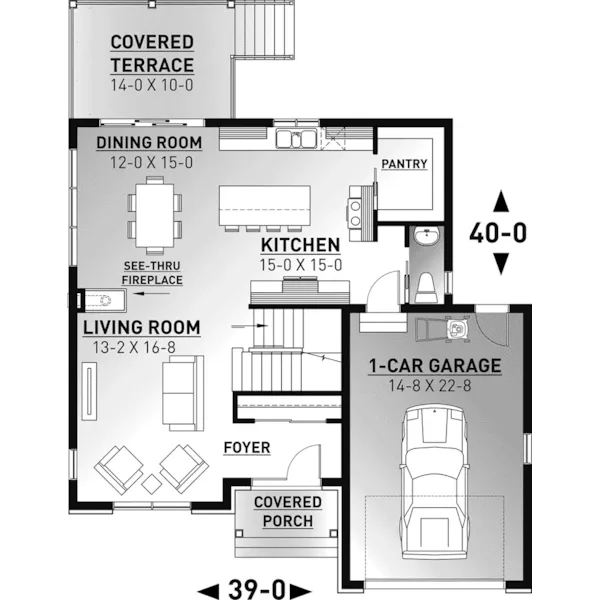 Colonial House Plan First Floor - Belle Prairie Craftsman Home 032D-1070 - Shop House Plans and More