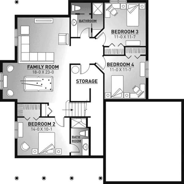 Farmhouse Plan Lower Level Floor - Megan Meadow Country Home 032D-1072 - Shop House Plans and More