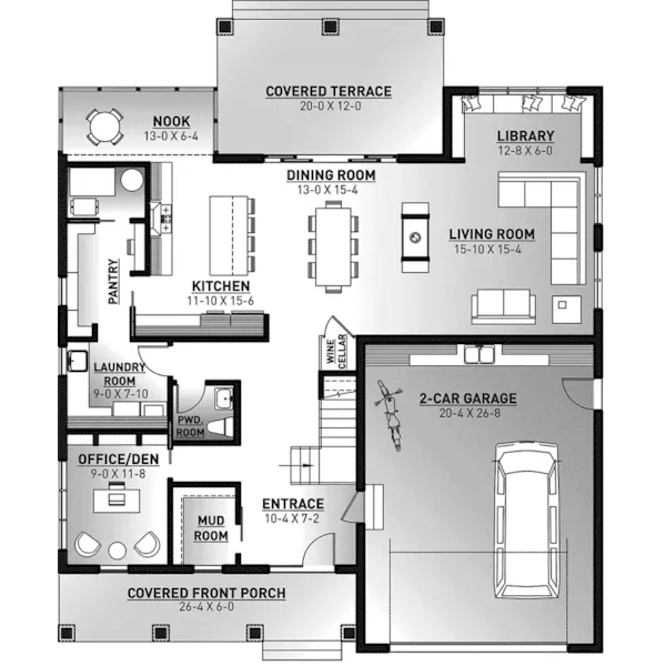 Modern Farmhouse Plan First Floor - Holly Hollow Home 032D-1078 - Shop House Plans and More