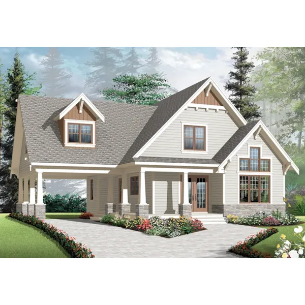 Cabin & Cottage House Plan Front of Home - Clinton Lake Craftsman Home 032D-1082 - Shop House Plans and More