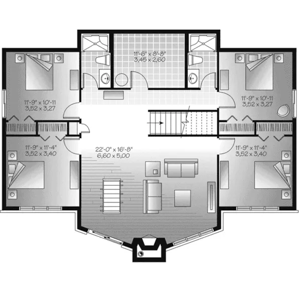 Rustic House Plan Lower Level Floor - Blue Water Bay Vacation Home 032D-1084 - Shop House Plans and More