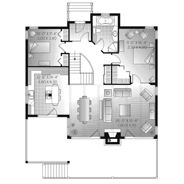 Waterfront House Plan First Floor - Moser Country Ranch Home 032D-1086 - Shop House Plans and More