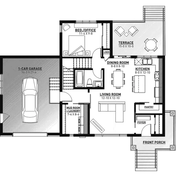 Modern House Plan First Floor - Joshua Modern Home 032D-1108 - Search House Plans and More