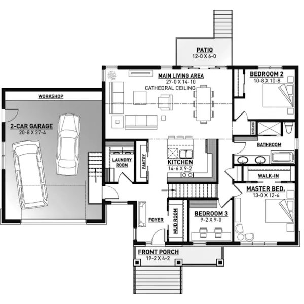 Mountain House Plan First Floor - Dickory Modern Farmhouse 032D-1122 - Shop House Plans and More