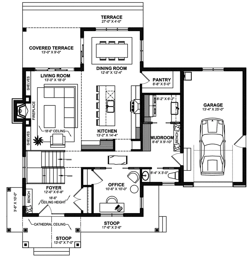 Farmhouse Plan First Floor - 032D-1159 - Shop House Plans and More
