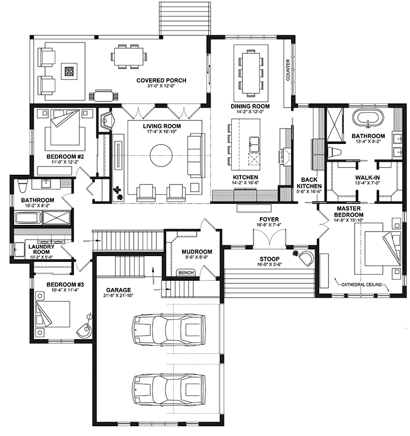 Waterfront House Plan First Floor - 032D-1176 - Shop House Plans and More