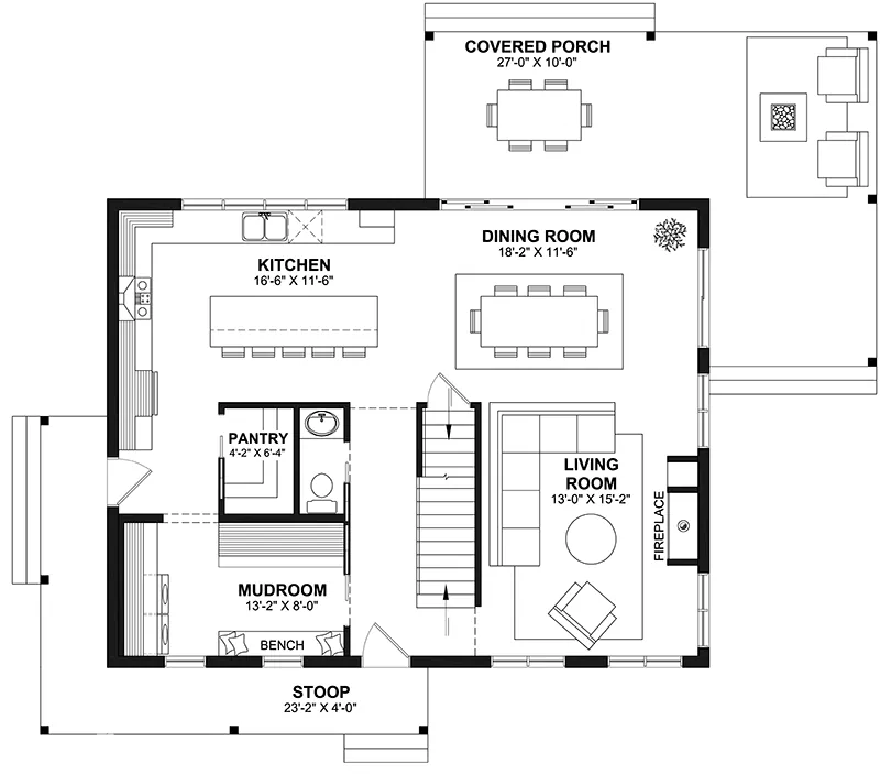 Traditional House Plan First Floor - 032D-1184 - Shop House Plans and More