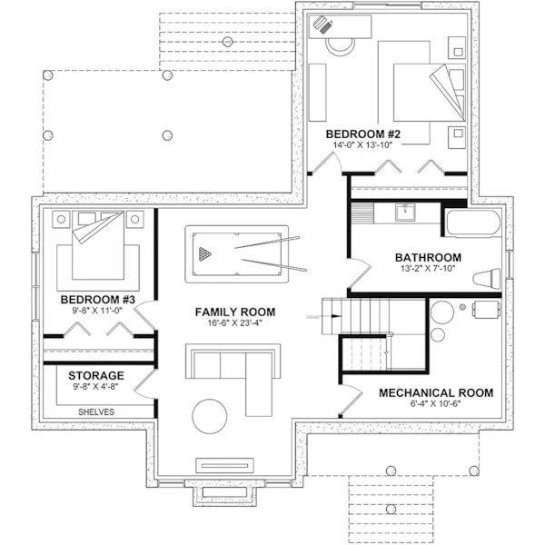 Modern Farmhouse Plan Basement Floor - Riverland Modern Farmhouse 032D-1191 - Shop House Plans and More