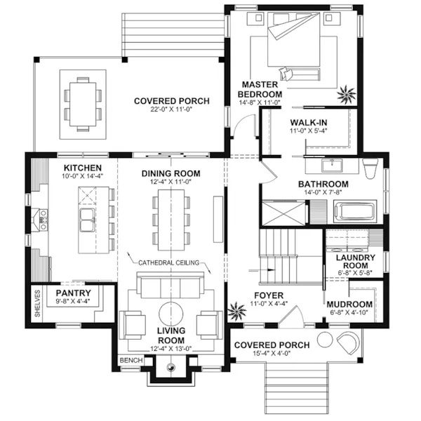 Modern Farmhouse Plan First Floor - Riverland Modern Farmhouse 032D-1191 - Shop House Plans and More