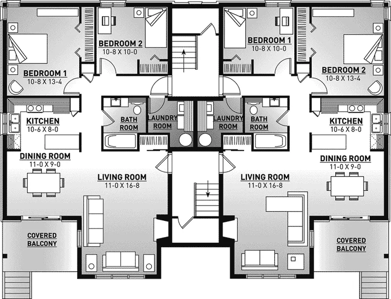Traditional House Plan Basement Floor - Santa Domingo Eight-Plex Home 032S-0001 - Shop House Plans and More