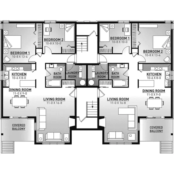 Southern House Plan Basement Floor - Santa Domingo Eight-Plex Home 032S-0001 - Shop House Plans and More