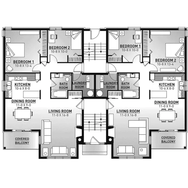 Southern House Plan First Floor - Santa Domingo Eight-Plex Home 032S-0001 - Shop House Plans and More