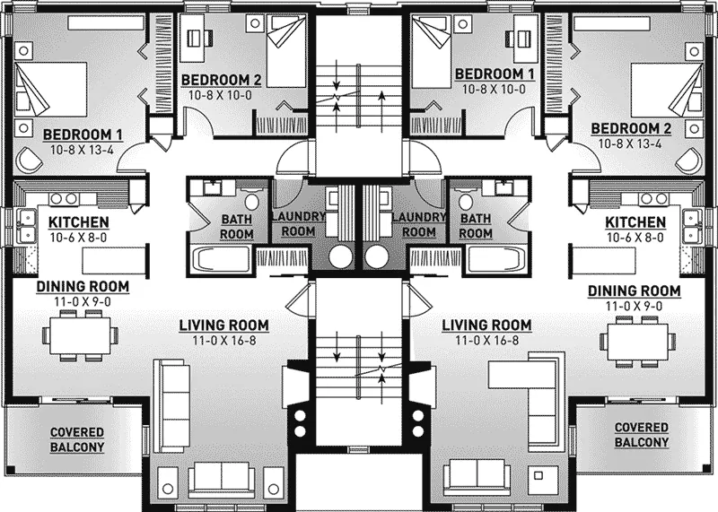Traditional House Plan Second Floor - Santa Domingo Eight-Plex Home 032S-0001 - Shop House Plans and More