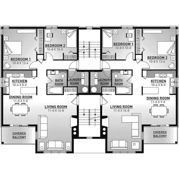 Southern House Plan Second Floor - Santa Domingo Eight-Plex Home 032S-0001 - Shop House Plans and More