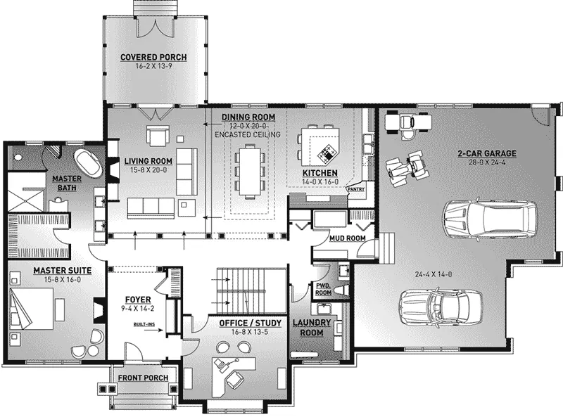 Arts & Crafts House Plan First Floor - Casselman Traditional Home 032S-0004 - Search House Plans and More