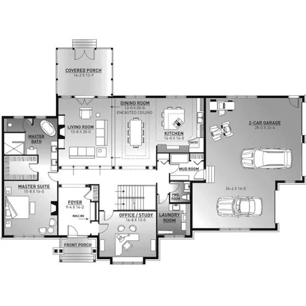 Arts & Crafts House Plan First Floor - Casselman Traditional Home 032S-0004 - Search House Plans and More