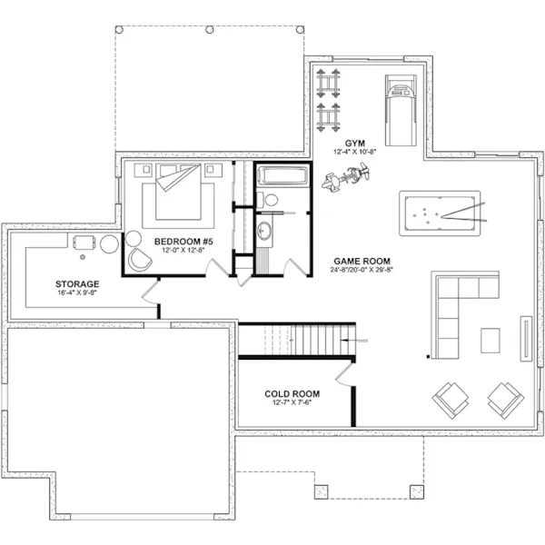 Mountain House Plan Basement Floor - 032S-0008 | House Plans and More