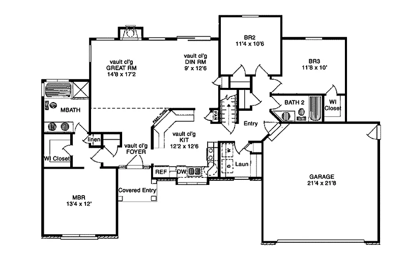 Traditional House Plan First Floor - Indian Creek Ranch Home 034D-0001 - Search House Plans and More