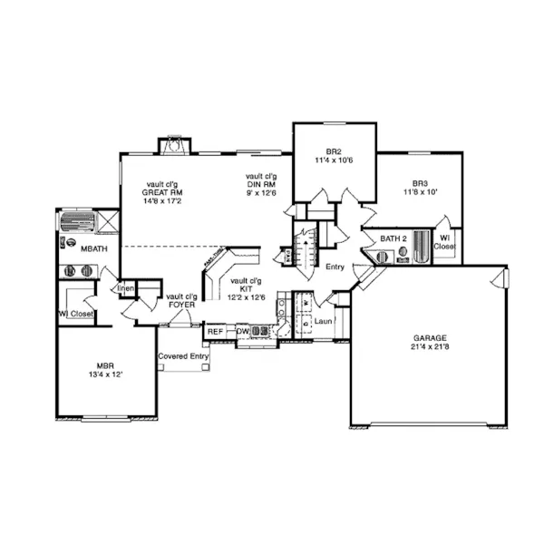 Ranch House Plan First Floor - Indian Creek Ranch Home 034D-0001 - Search House Plans and More