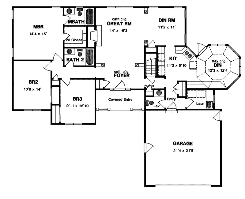 Southern House Plan First Floor - Mockingbird Park Ranch Home 034D-0004 - Shop House Plans and More