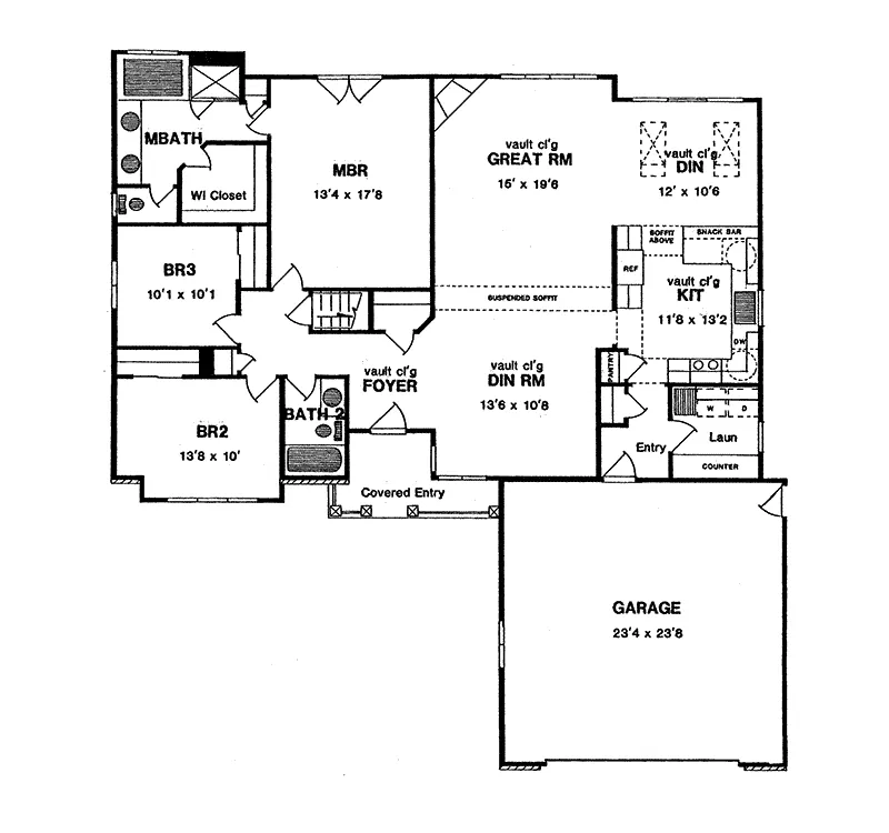 Neoclassical House Plan First Floor - Meadowbay Ranch Home 034D-0007 - Shop House Plans and More