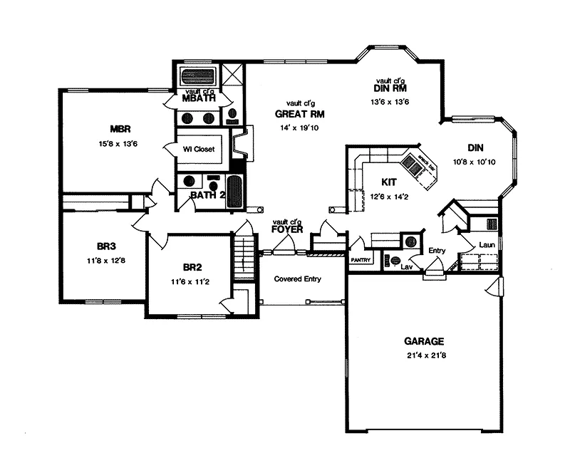 Ranch House Plan First Floor - Benbrook Ranch Home 034D-0008 - Search House Plans and More