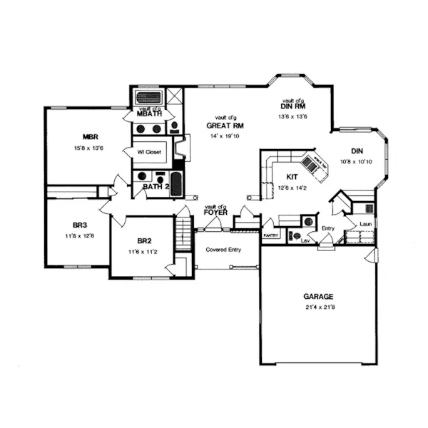 Ranch House Plan First Floor - Benbrook Ranch Home 034D-0008 - Search House Plans and More