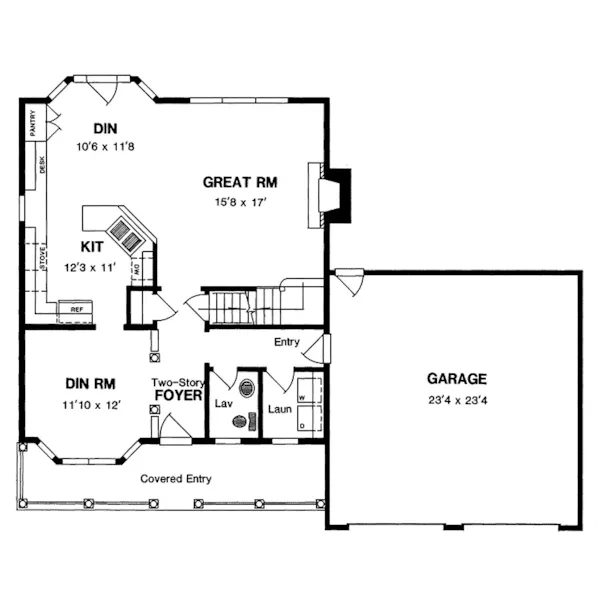 Southern House Plan First Floor - Dallhart Colonial Country Home 034D-0017 - Search House Plans and More