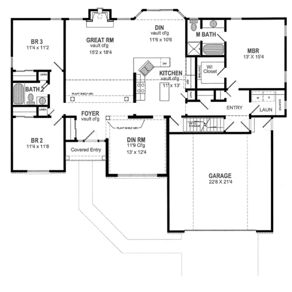 Ranch House Plan First Floor - Lamesa Ranch Home 034D-0030 - Shop House Plans and More