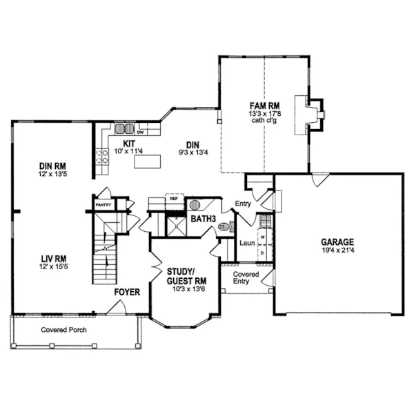 Country House Plan First Floor - St. Lawrence Colonial Home 034D-0045 - Shop House Plans and More