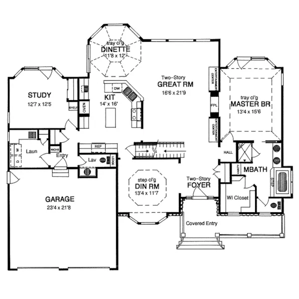 Southern House Plan First Floor - Ballinger Country French Home 034D-0047 - Search House Plans and More