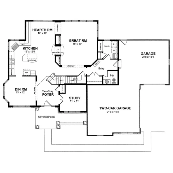 Shingle House Plan First Floor - Wood Hollow Colonial Home 034D-0050 - Shop House Plans and More