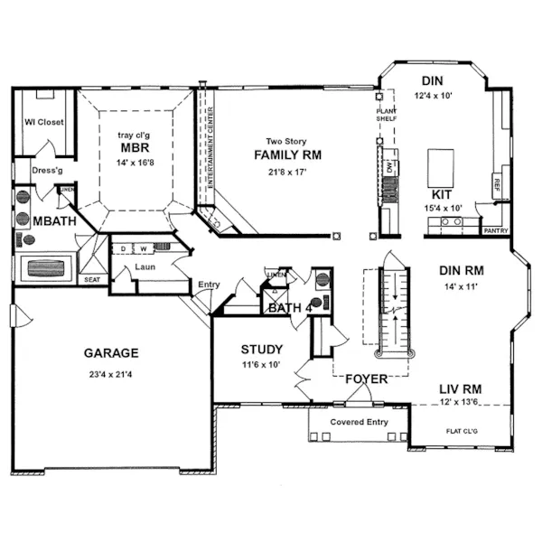 Craftsman House Plan First Floor - Cundiff Traditional Home 034D-0059 - Search House Plans and More