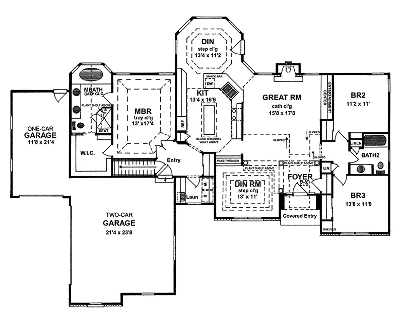 Sunbelt House Plan First Floor - Morgan Cliff Country Ranch Home 034D-0067 - Shop House Plans and More