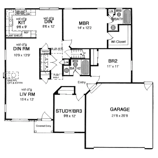 Cabin & Cottage House Plan First Floor - Kauffman Park Ranch Home 034D-0068 - Search House Plans and More