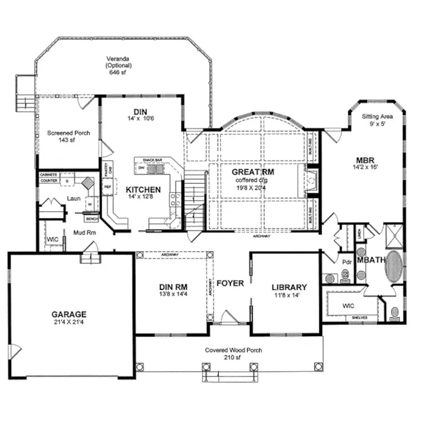 Traditional House Plan First Floor - Prairie Hill Southern Home 034D-0070 - Shop House Plans and More