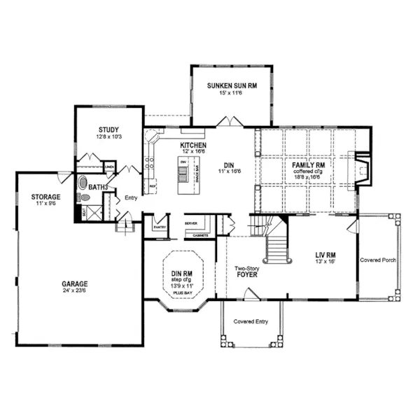 Colonial House Plan First Floor - Clawson Georgian Colonial Home 034D-0075 - Search House Plans and More