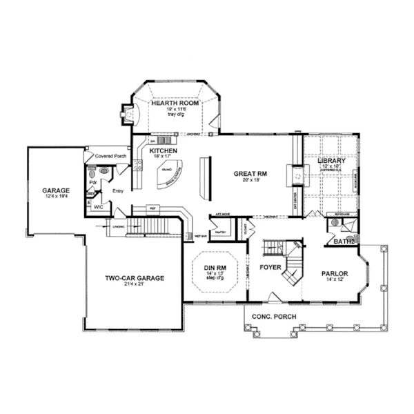 Country House Plan First Floor - Castelle Traditional Home 034D-0077 - Search House Plans and More