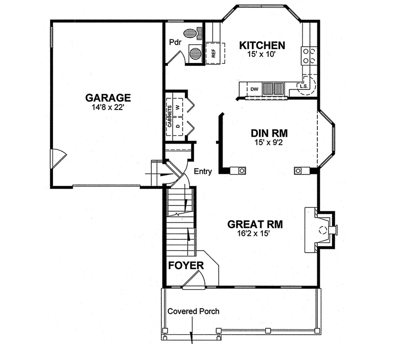 Traditional House Plan First Floor - Plum Orchard Farmhouse Home 034D-0088 - Shop House Plans and More