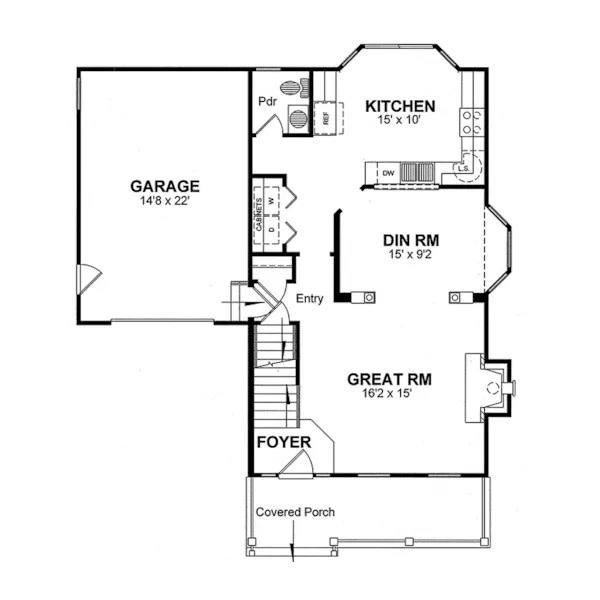 Traditional House Plan First Floor - Plum Orchard Farmhouse Home 034D-0088 - Shop House Plans and More