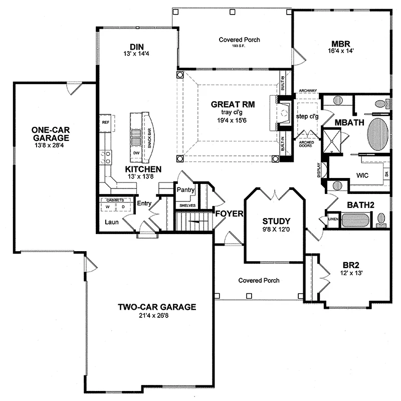 Ranch House Plan First Floor - Sebastian  Ranch Home 034D-0100 - Shop House Plans and More