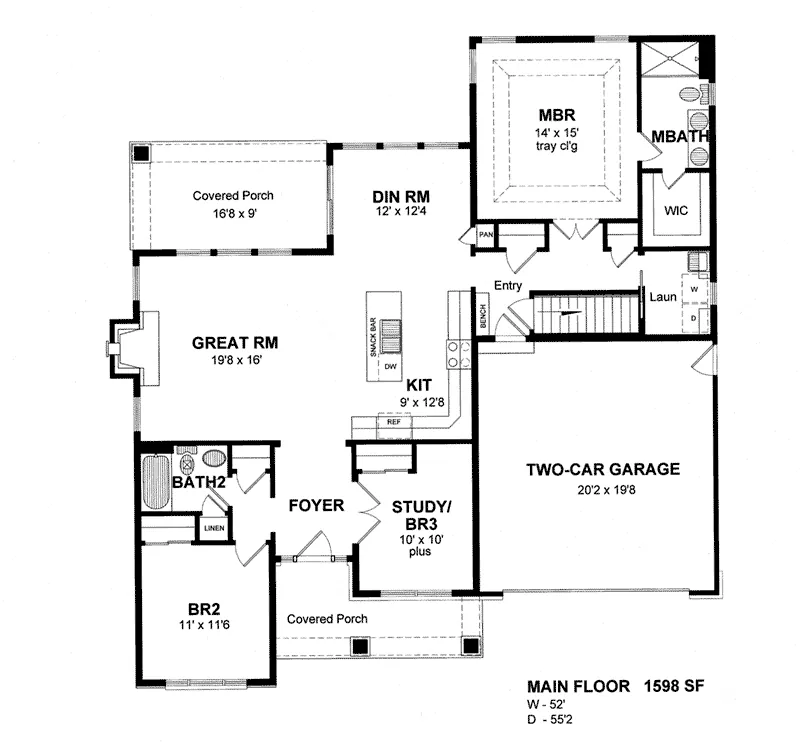 Craftsman House Plan First Floor - Jobson Cove Craftsman Home 034D-0104 - Search House Plans and More