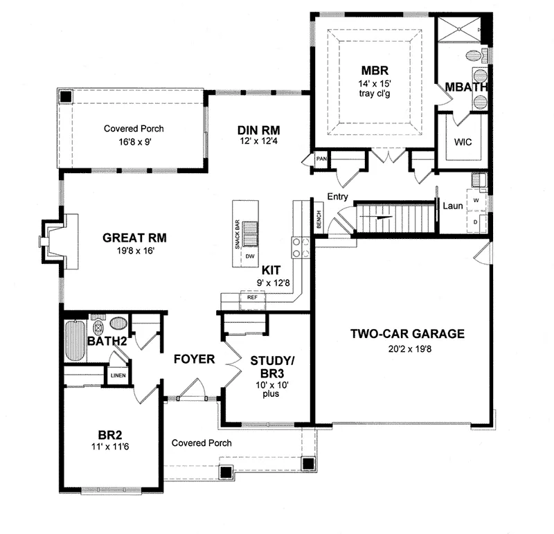 Ranch House Plan First Floor - Parson Bend Ranch Home 034D-0105 - Shop House Plans and More