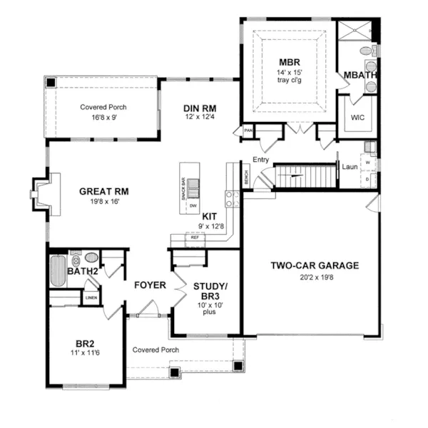 Ranch House Plan First Floor - Parson Bend Ranch Home 034D-0105 - Shop House Plans and More